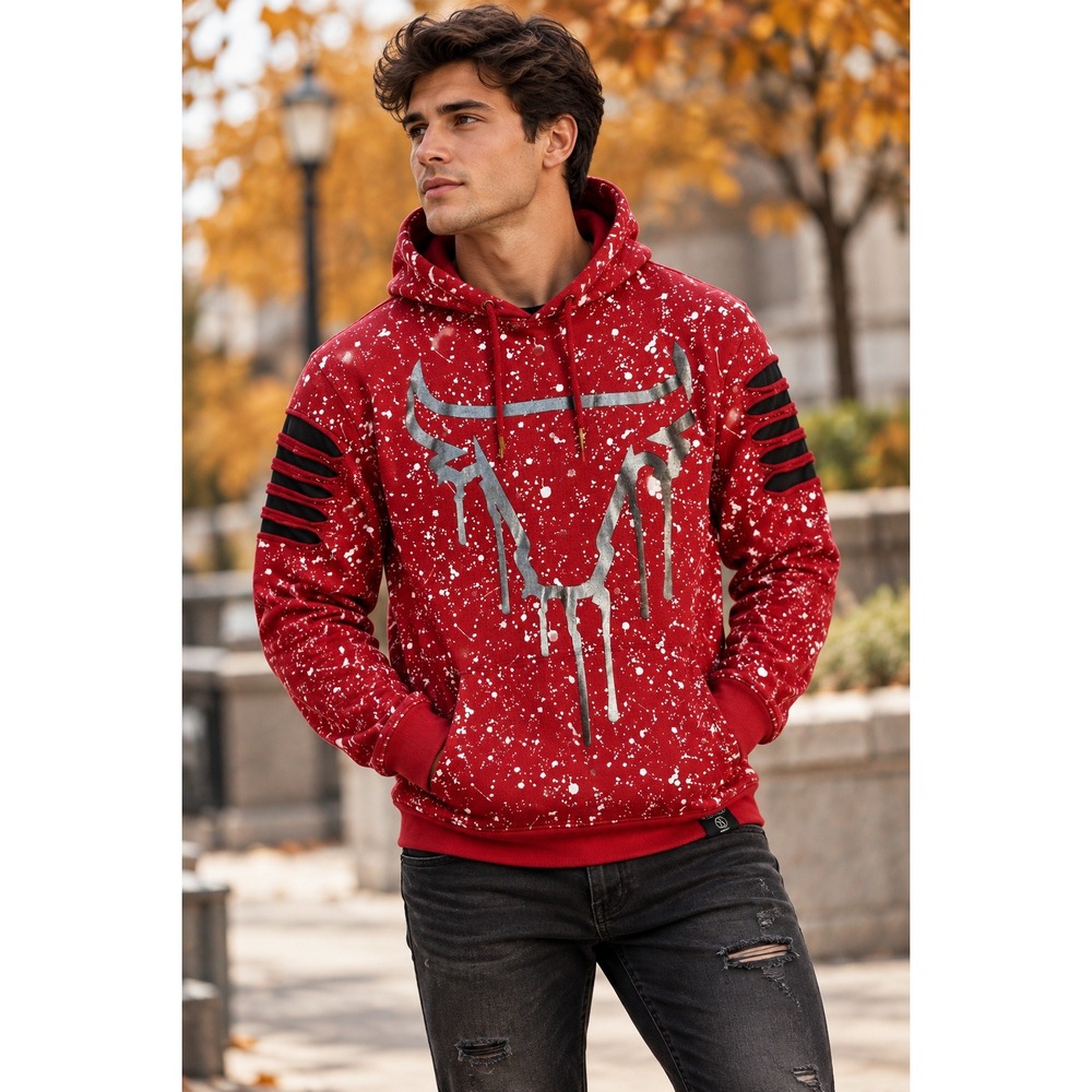 Switch Remarkable Hoodie *Small Red Paint Splatter Distressed Bull Graphic #1657